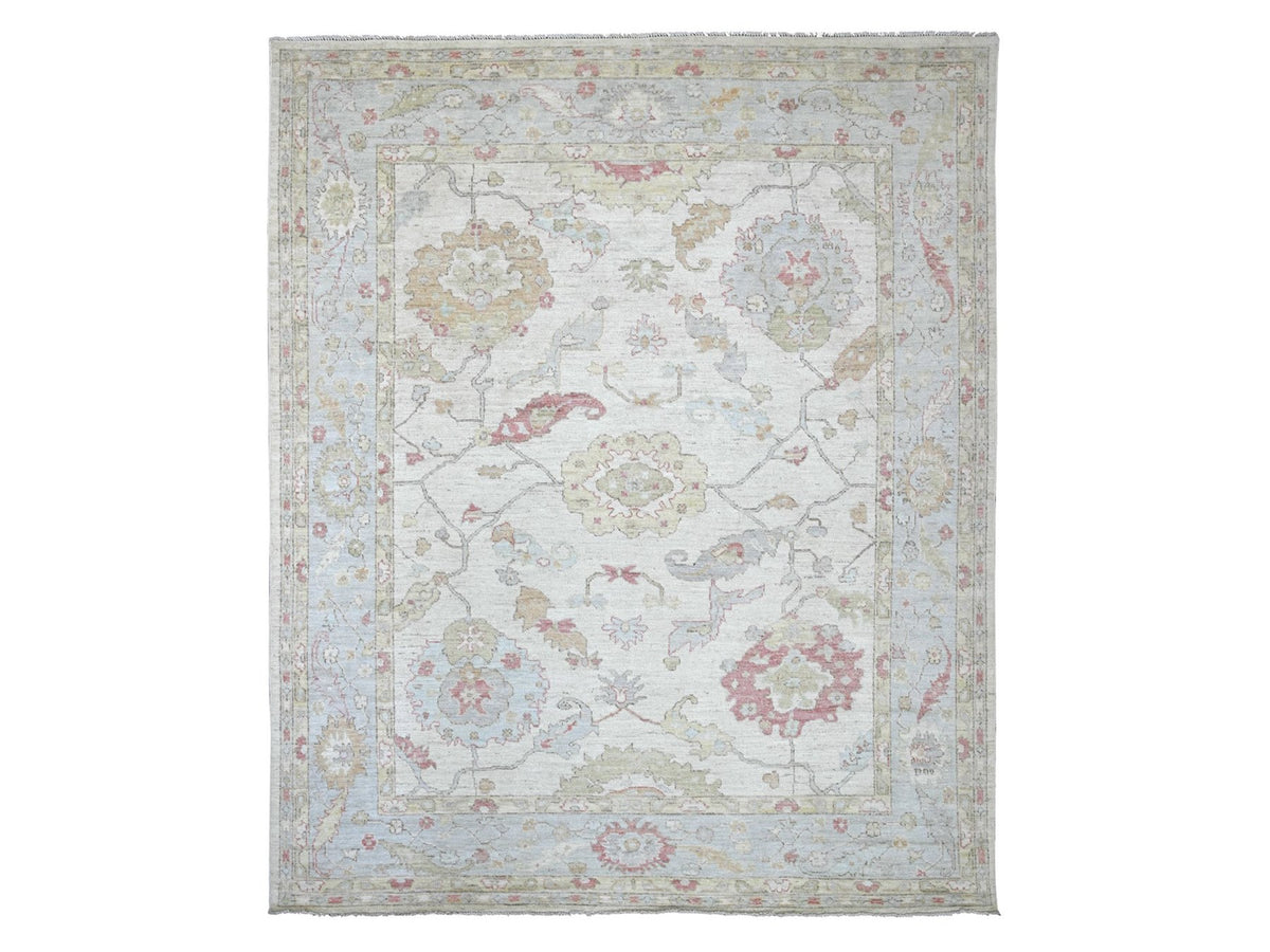 Oushak Oushak hand-knotted wool rug in Ivory & Light Blue, 8' x 9'9" — SKU O022619