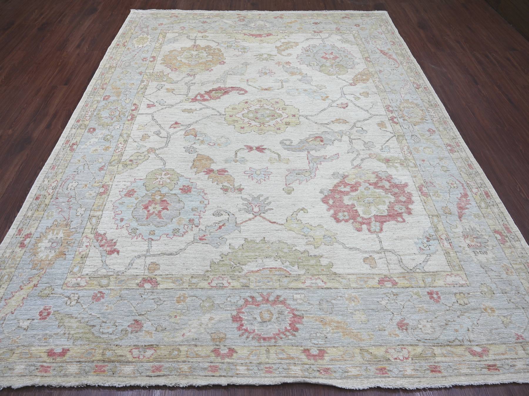 Ivory 8'0" x 9'9" Oushak And Peshawar Hand knotted Wool Rug - Sku: O022619