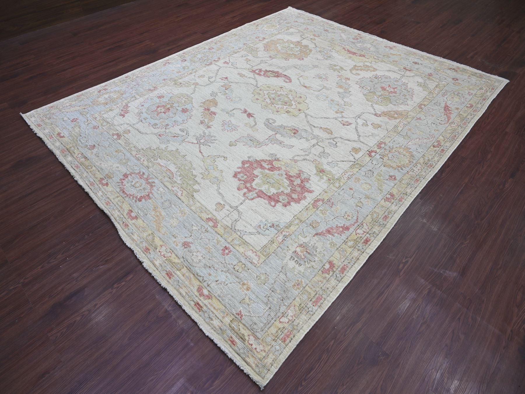 Oushak Oushak hand-knotted wool rug in Ivory & Light Blue, 8' x 9'9" — SKU O022619 (view 3)