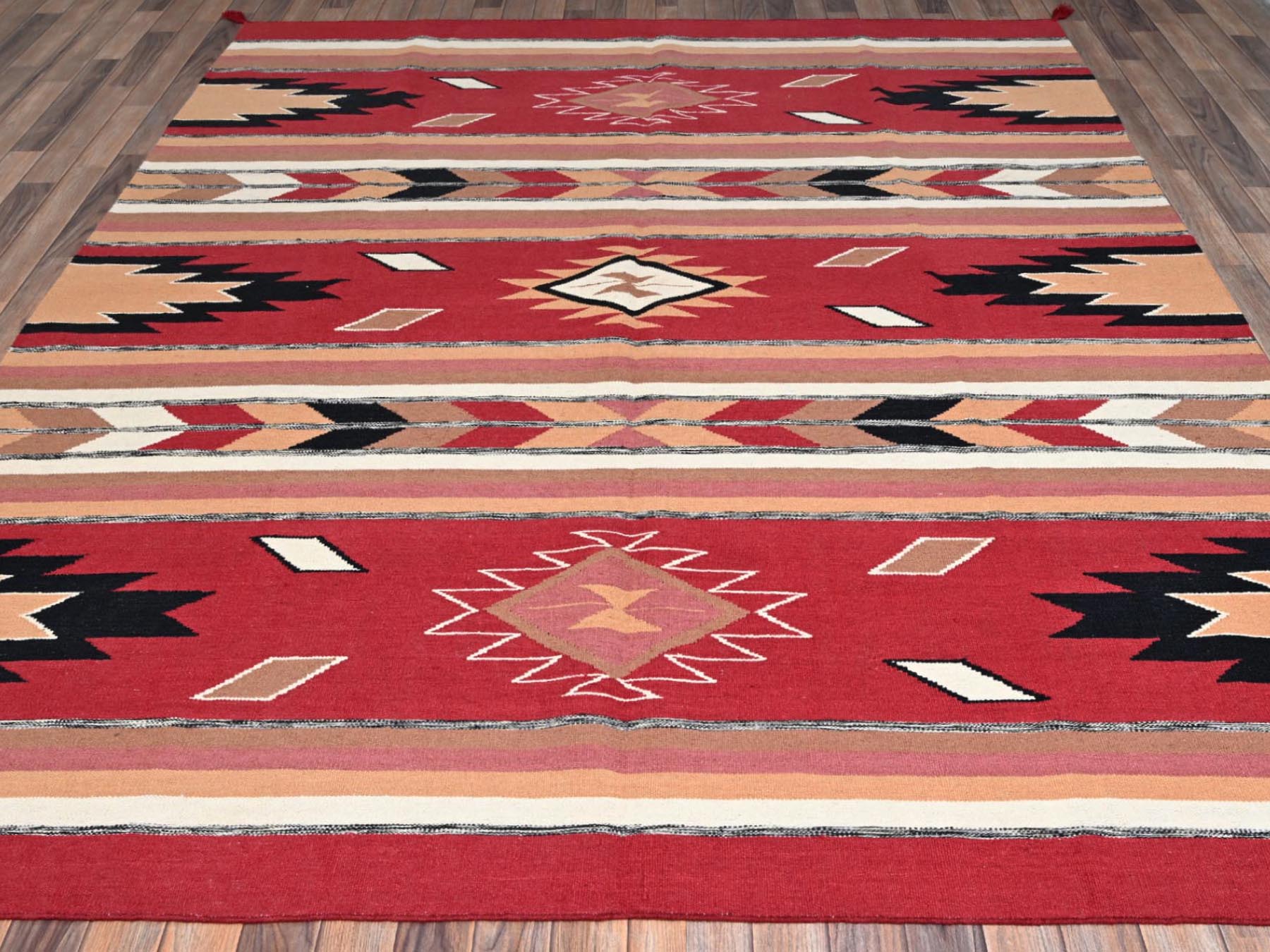 Flat-Weave hand-knotted wool rug in Red, 8'3" x 9'10" — SKU O02261 (view 2)