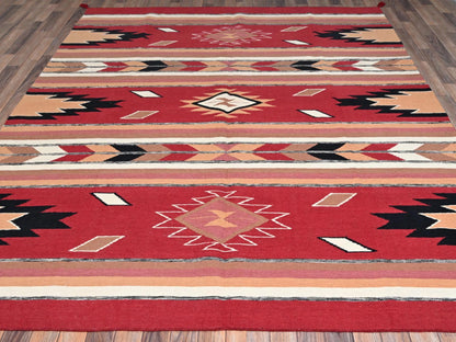 Flat-Weave hand-knotted wool rug in Red, 8'3" x 9'10" — SKU O02261 (view 2)