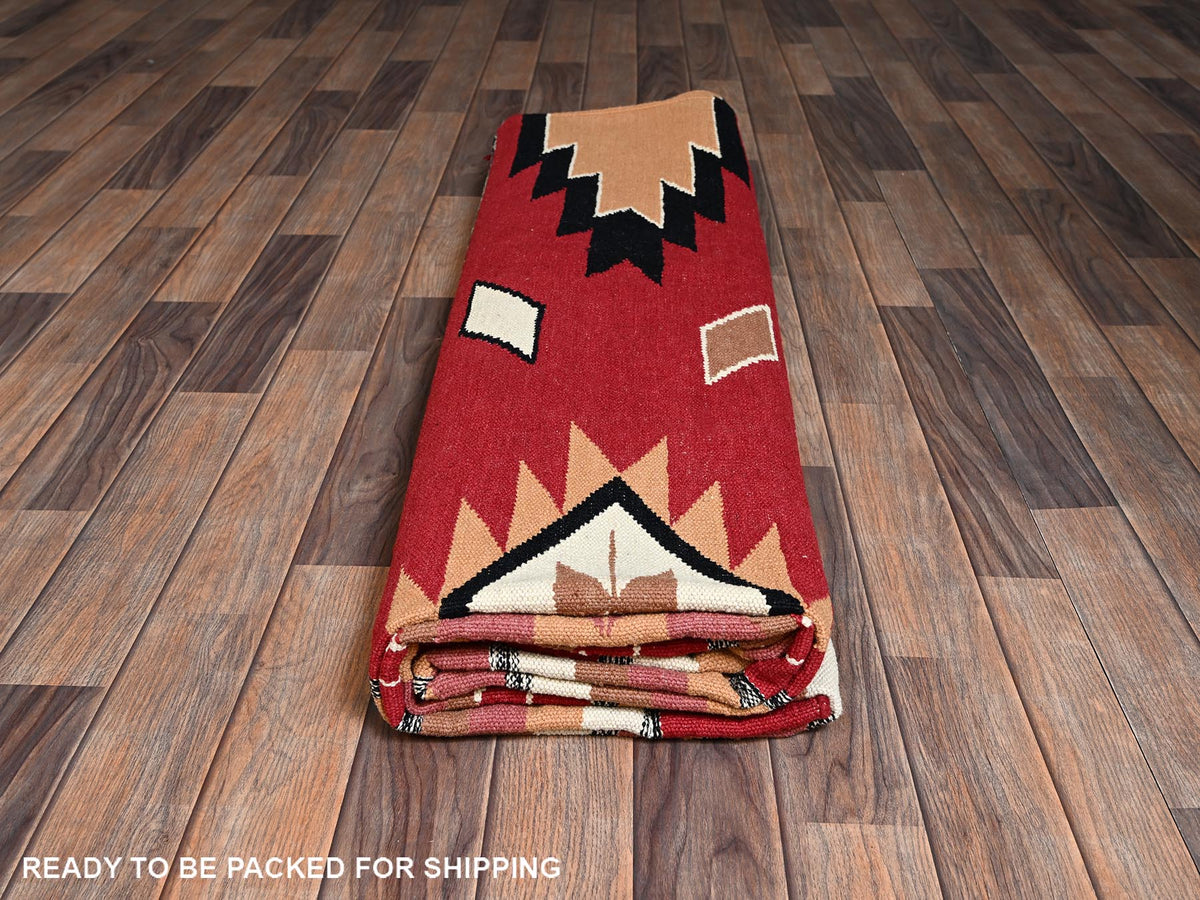 Flat-Weave hand-knotted wool rug in Red, 8'3" x 9'10" — SKU O02261 (view 6)