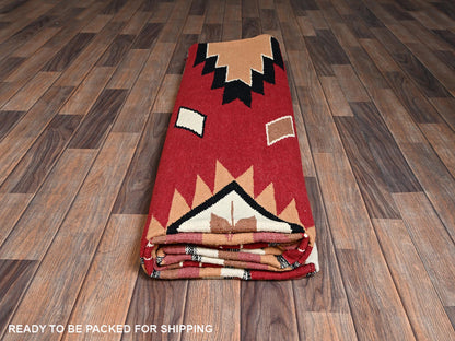 Flat-Weave hand-knotted wool rug in Red, 8'3" x 9'10" — SKU O02261 (view 6)