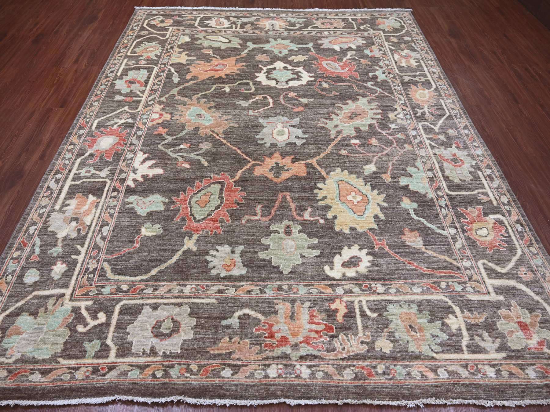 Brown 8'0" x 9'6" Oushak And Peshawar Hand knotted Wool Rug - Sku: O022620