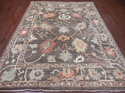 Brown 8'0" x 9'6" Oushak And Peshawar Hand knotted Wool Rug - Sku: O022620