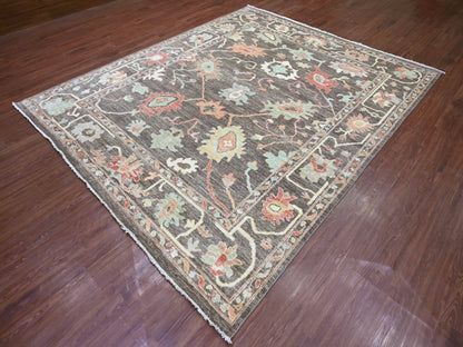 Brown 8'0" x 9'6" Oushak And Peshawar Hand knotted Wool Rug - Sku: O022620