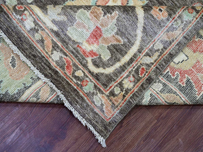 Brown 8'0" x 9'6" Oushak And Peshawar Hand knotted Wool Rug - Sku: O022620
