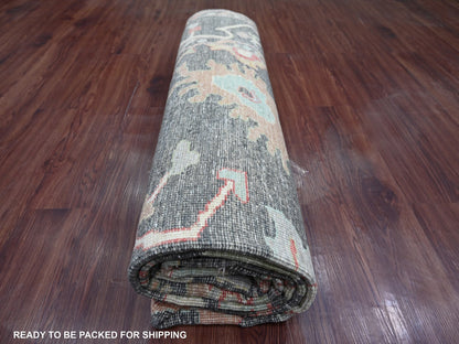 Brown 8'0" x 9'6" Oushak And Peshawar Hand knotted Wool Rug - Sku: O022620