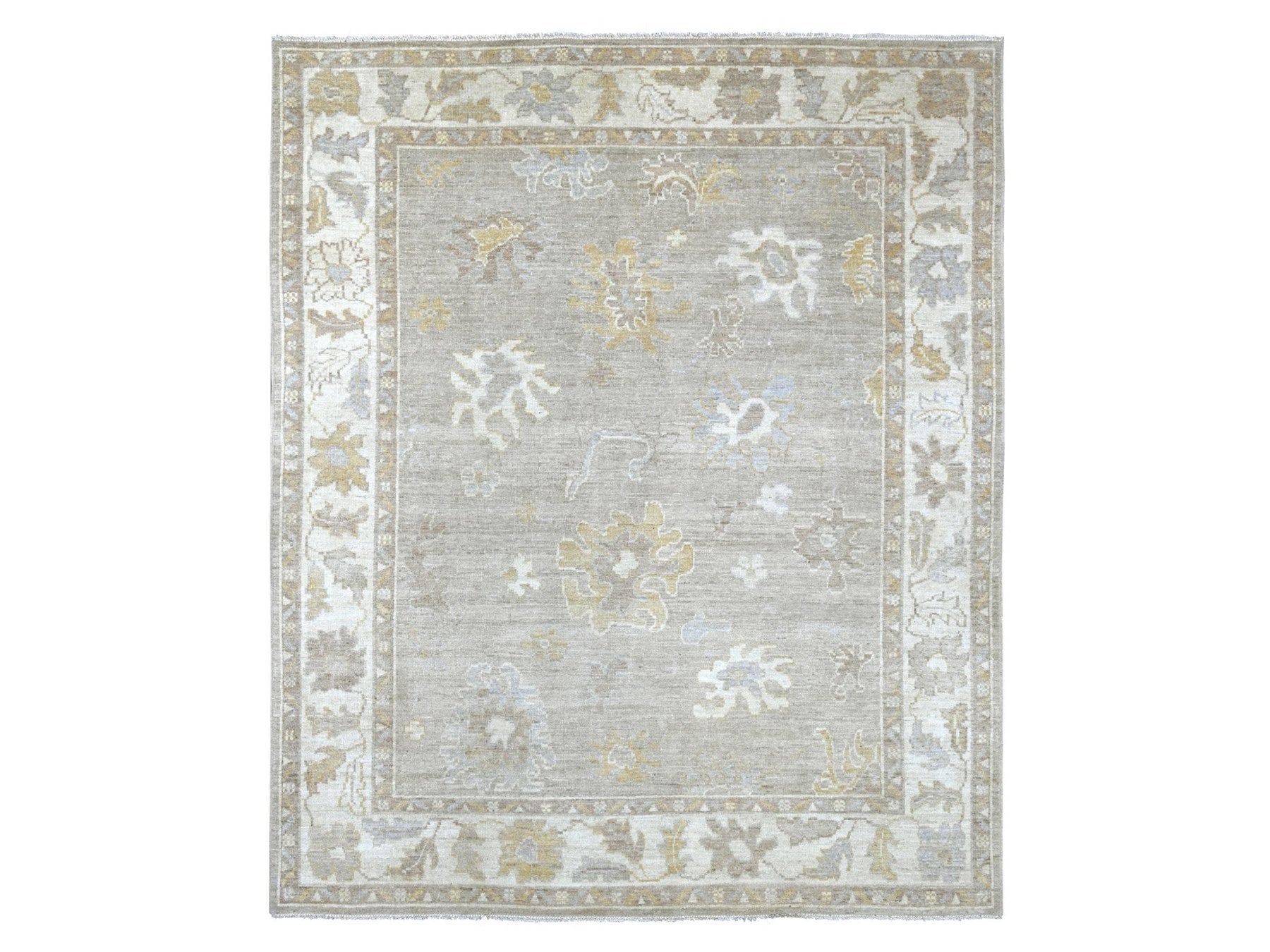 Brown 8'1" x 9'5" Oushak And Peshawar Hand knotted Wool Rug - Sku: O022622