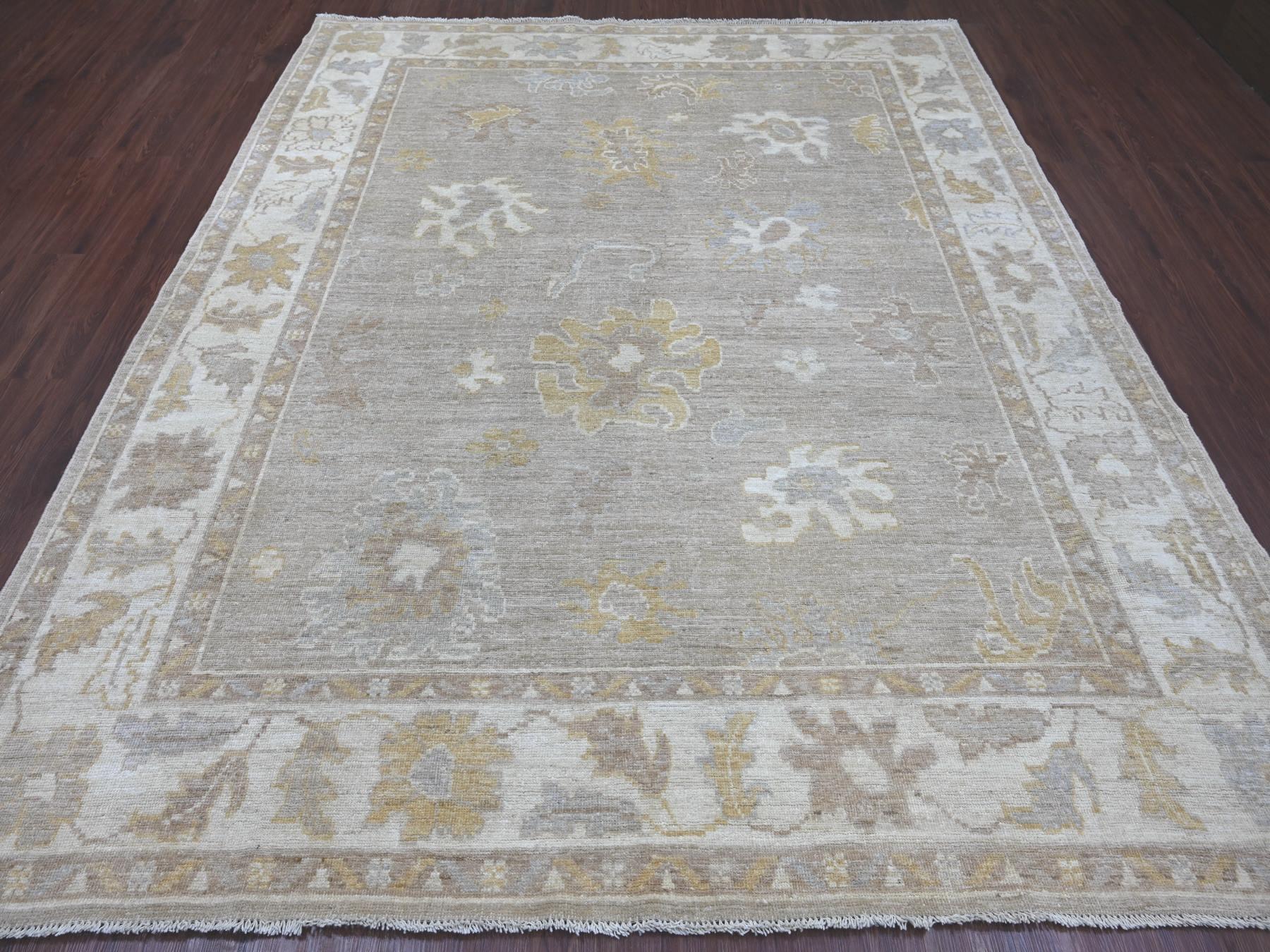 Brown 8'1" x 9'5" Oushak And Peshawar Hand knotted Wool Rug - Sku: O022622