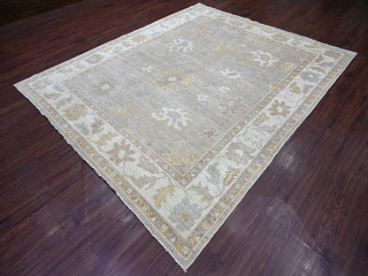 Brown 8'1" x 9'5" Oushak And Peshawar Hand knotted Wool Rug - Sku: O022622