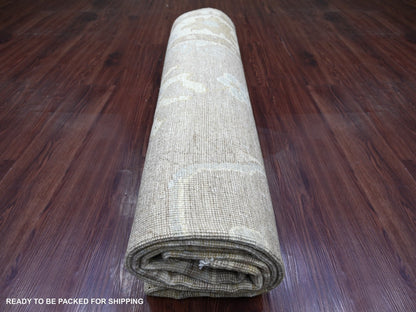 Brown 8'1" x 9'5" Oushak And Peshawar Hand knotted Wool Rug - Sku: O022622