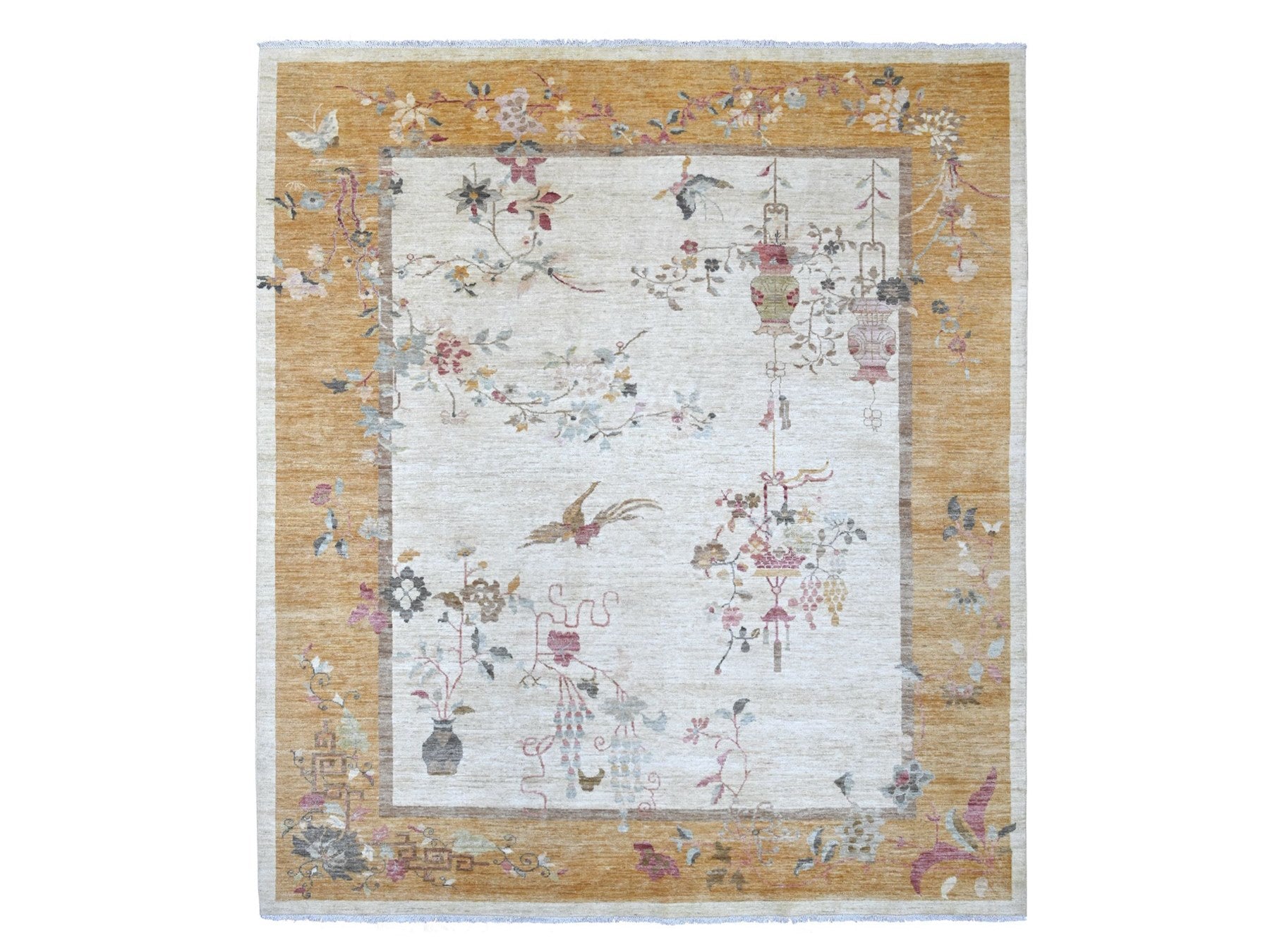 Peshawar Oushak hand-knotted wool rug in Ivory & Gold, 8'2" x 9'3" — SKU O022623