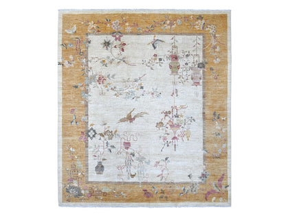 Peshawar Oushak hand-knotted wool rug in Ivory & Gold, 8'2" x 9'3" — SKU O022623