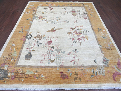 Peshawar Oushak hand-knotted wool rug in Ivory & Gold, 8'2" x 9'3" — SKU O022623 (view 2)