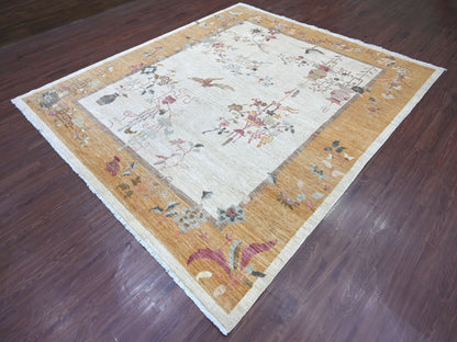 Ivory 8'2" x 9'3" Oushak And Peshawar Hand knotted Wool Rug - Sku: O022623
