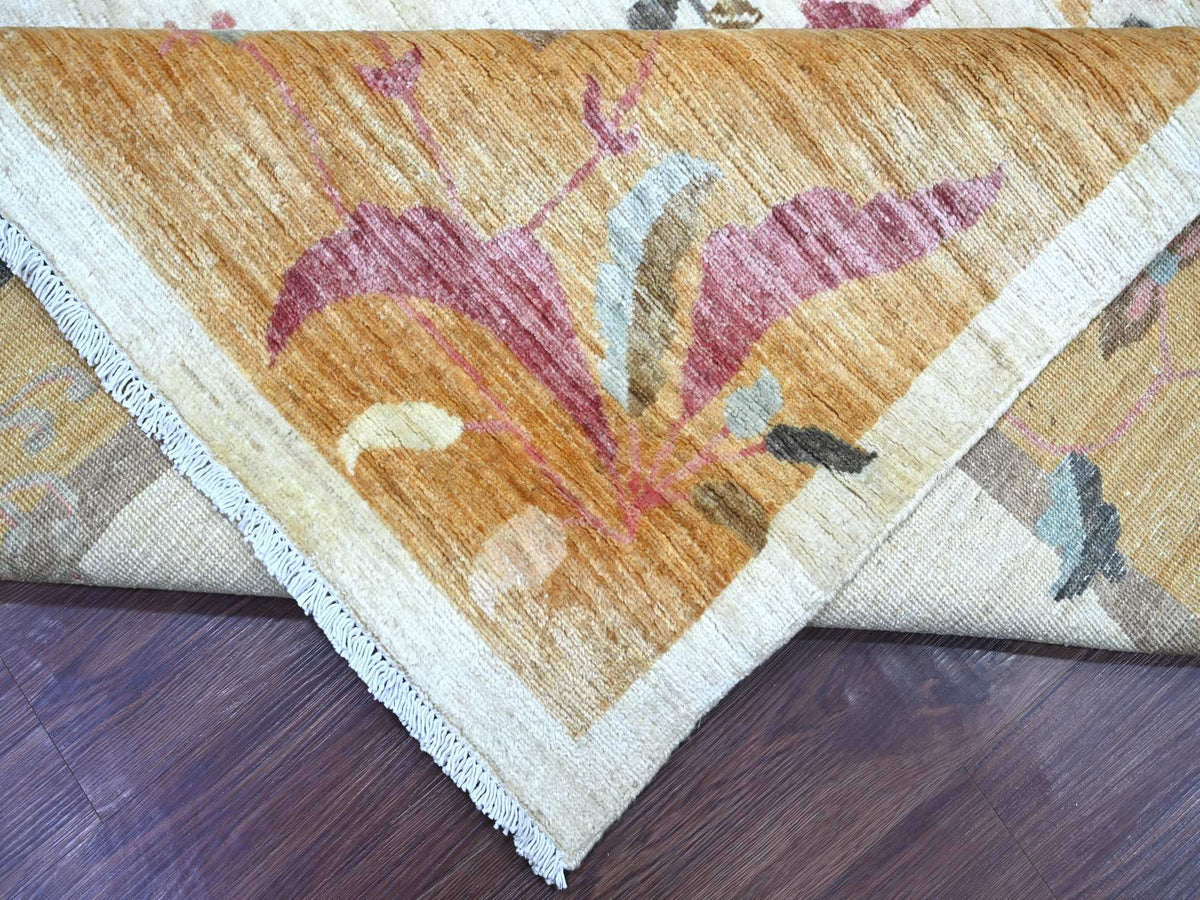 Peshawar Oushak hand-knotted wool rug in Ivory & Gold, 8'2" x 9'3" — SKU O022623 (view 6)