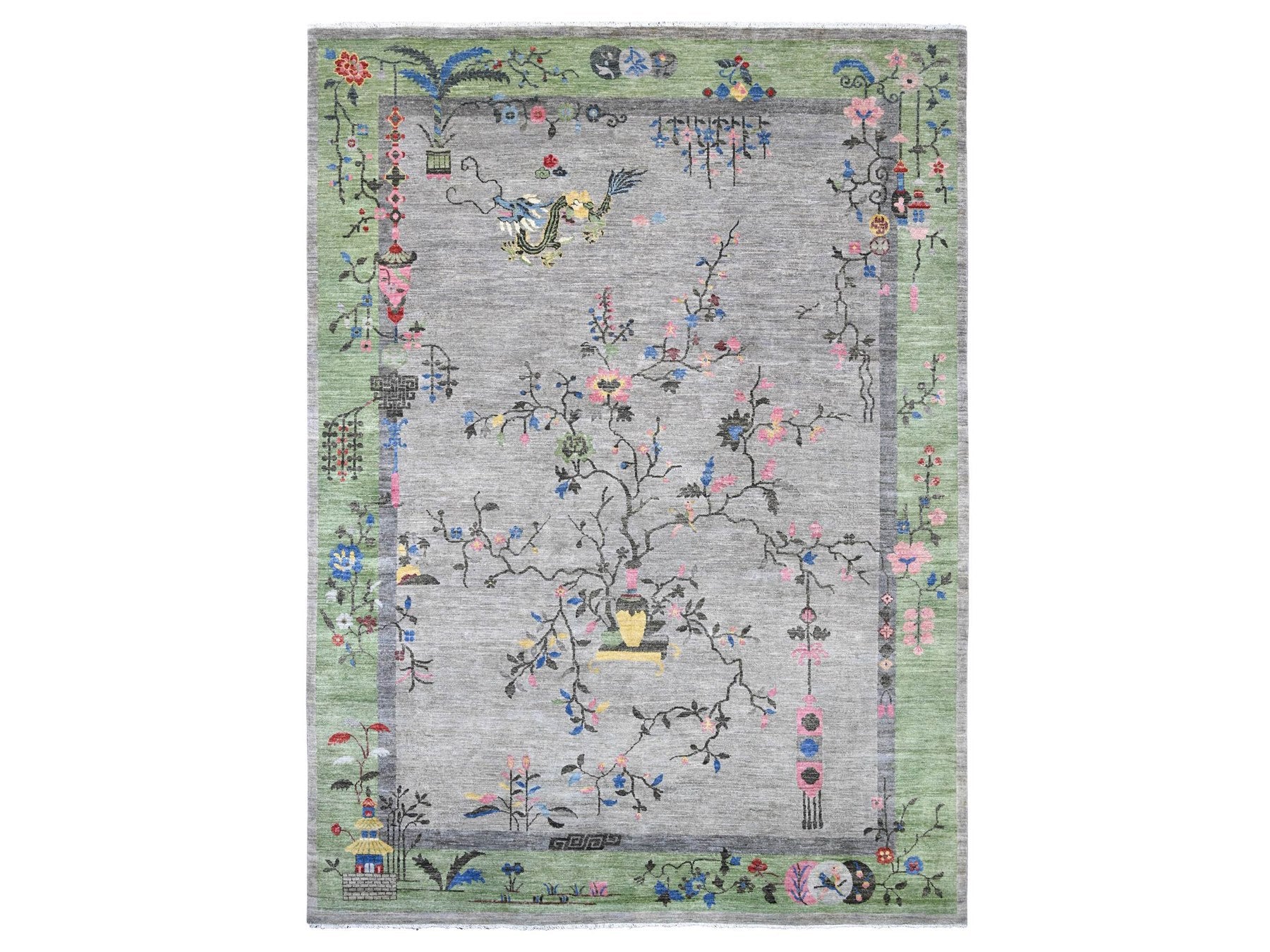 Peshawar Oushak hand-knotted wool rug in Gray & Green, 9' x 12'4" — SKU O022624
