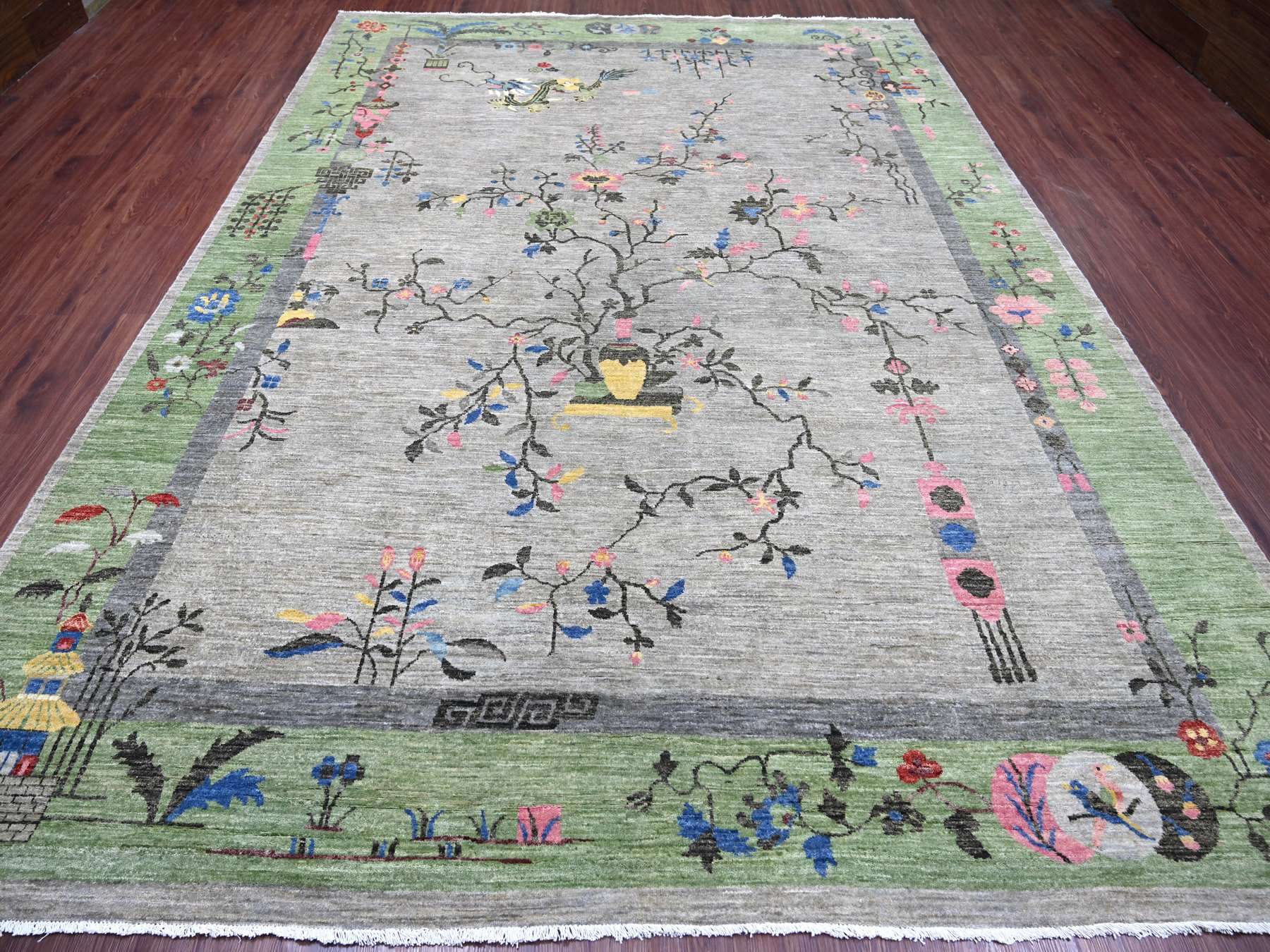 Peshawar Oushak hand-knotted wool rug in Gray & Green, 9' x 12'4" — SKU O022624 (view 2)