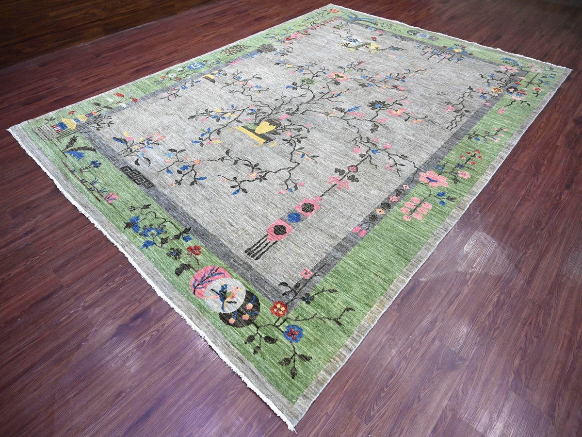 Peshawar Oushak hand-knotted wool rug in Gray & Green, 9' x 12'4" — SKU O022624 (view 3)