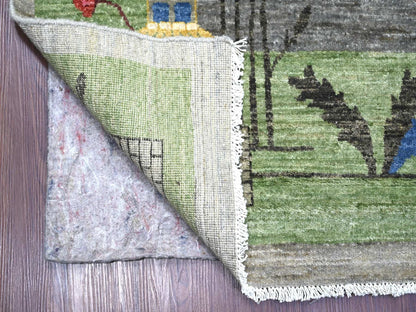 Peshawar Oushak hand-knotted wool rug in Gray & Green, 9' x 12'4" — SKU O022624 (view 4)