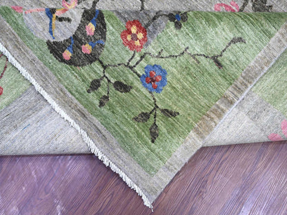 Grey 9'0" x 12'4" Oushak And Peshawar Hand knotted Wool Rug - Sku: O022624