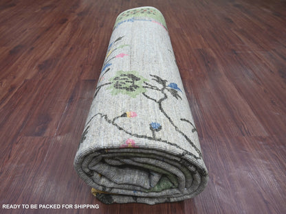 Grey 9'0" x 12'4" Oushak And Peshawar Hand knotted Wool Rug - Sku: O022624
