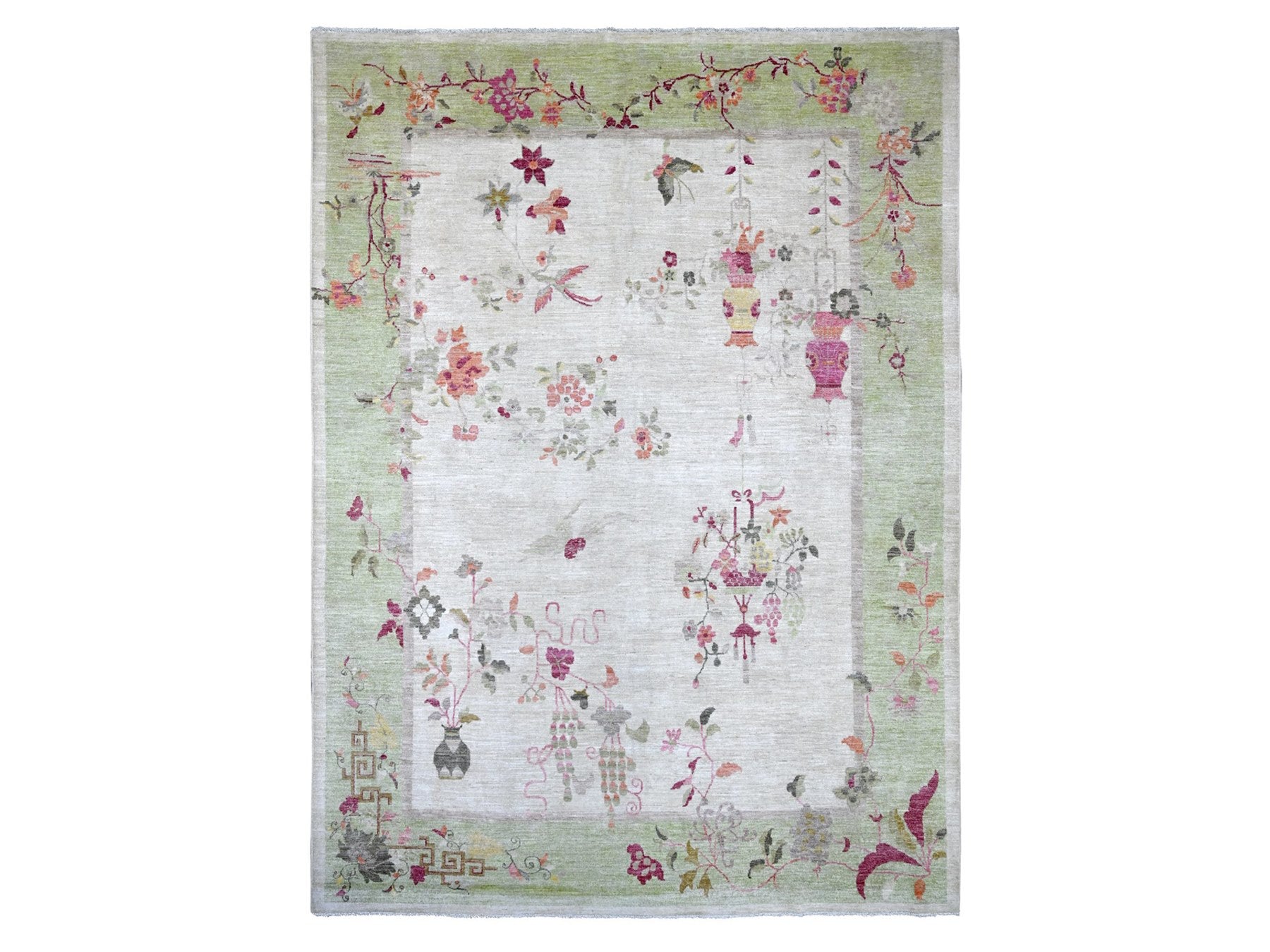 Peshawar Oushak hand-knotted wool rug in Gray & Green, 8'10" x 11'11" — SKU O022625