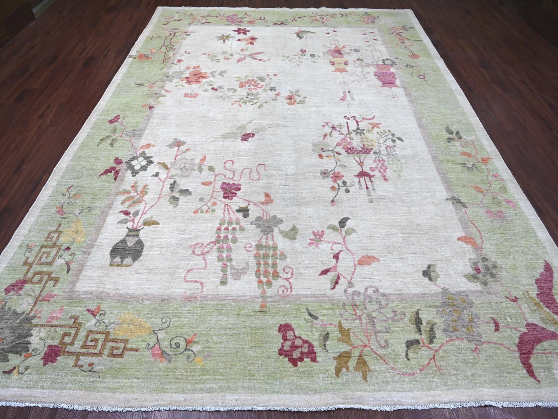 Peshawar Oushak hand-knotted wool rug in Gray & Green, 8'10" x 11'11" — SKU O022625 (view 2)