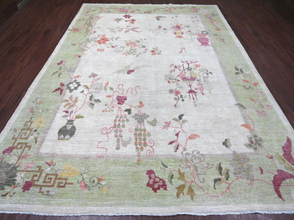 Peshawar Oushak hand-knotted wool rug in Gray & Green, 8'10" x 11'11" — SKU O022625 (view 2)