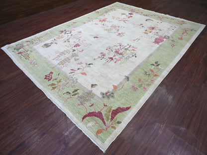 Grey 8'10" x 11'11" Oushak And Peshawar Hand knotted Wool Rug - Sku: O022625