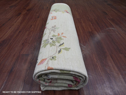 Peshawar Oushak hand-knotted wool rug in Gray & Green, 8'10" x 11'11" — SKU O022625 (view 9)