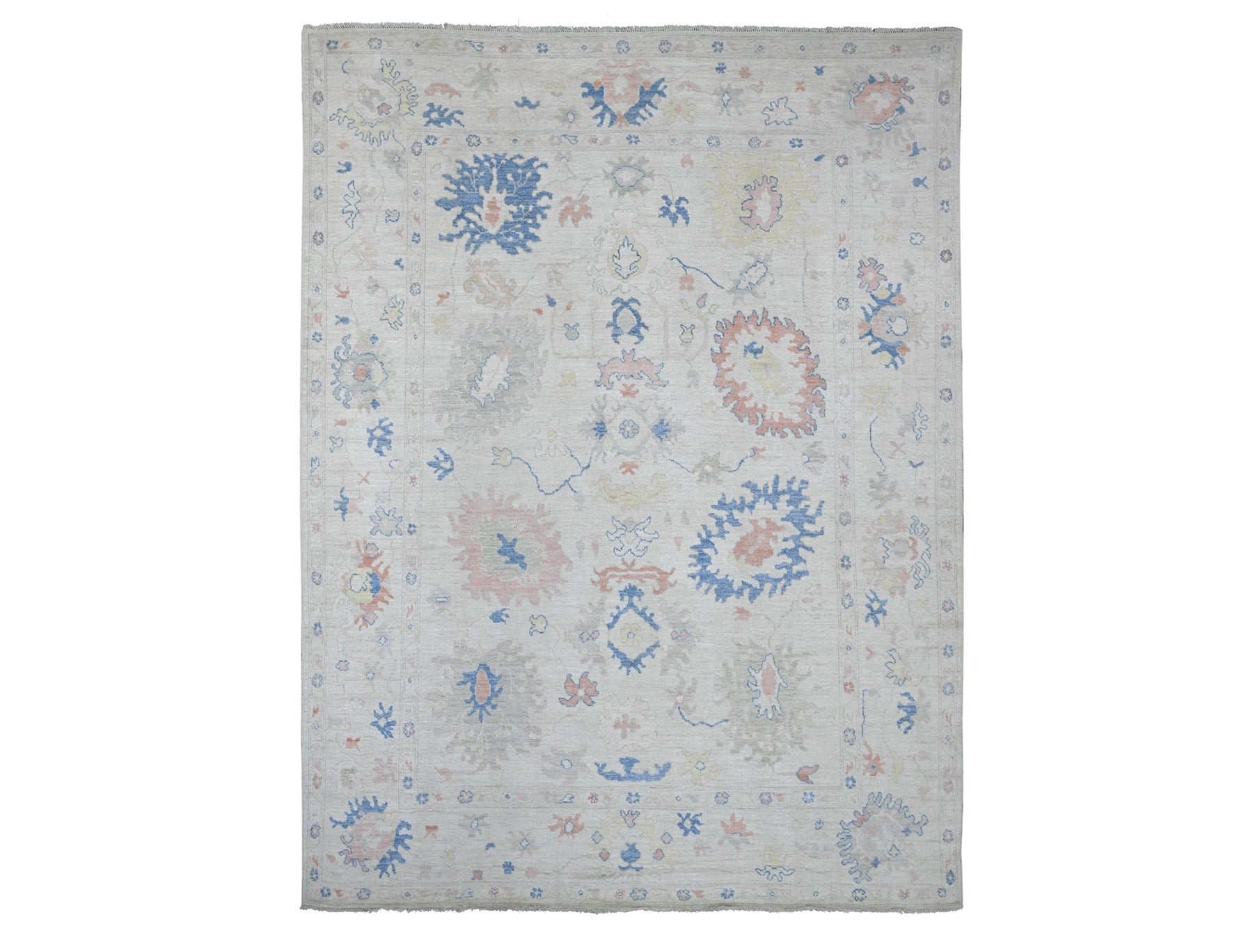 Grey 8'10" x 11'8" Oushak And Peshawar Hand knotted Wool Rug - Sku: O022626