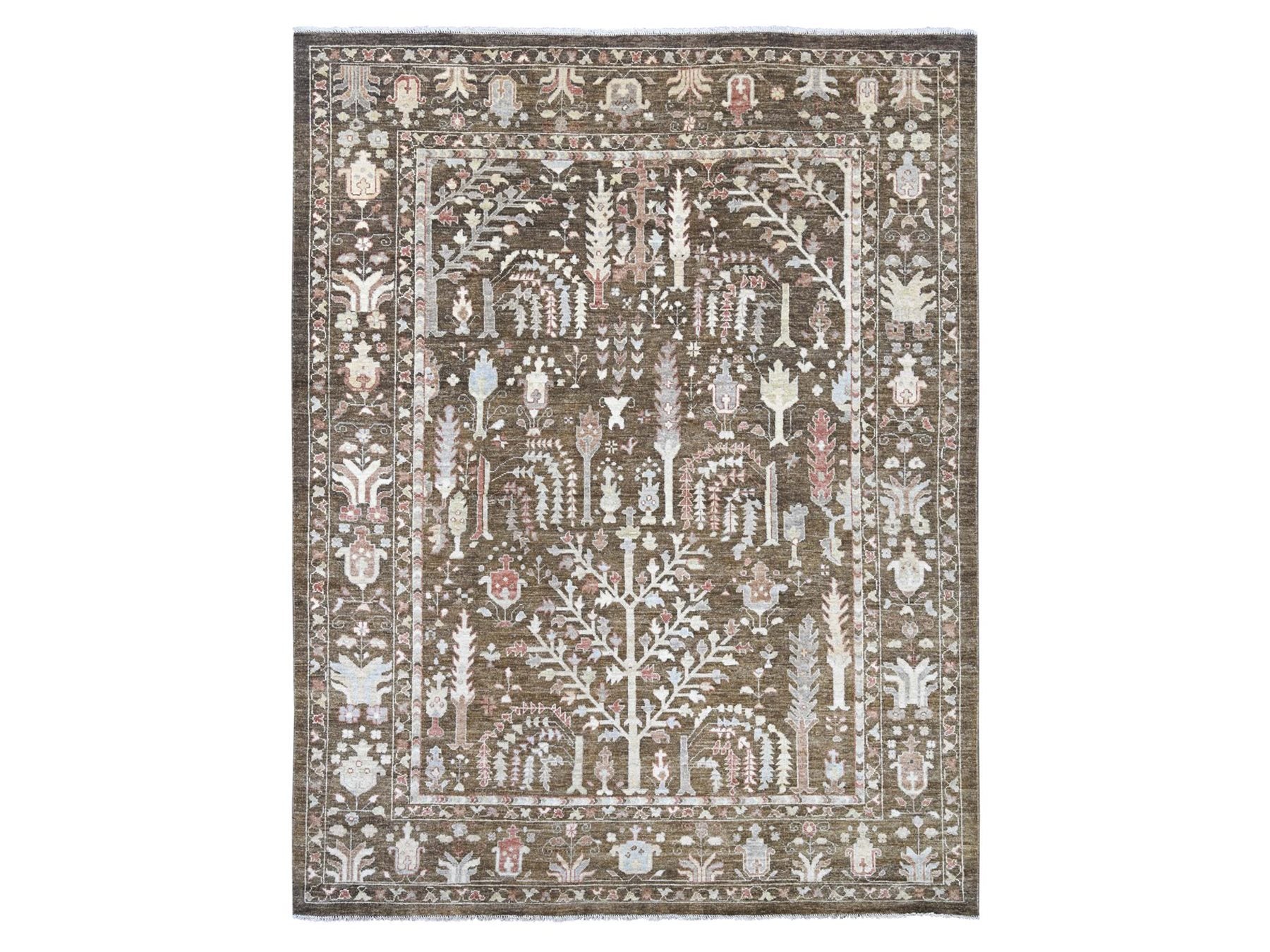 Brown 9'2" x 11'8" Oushak And Peshawar Hand knotted Wool Rug - Sku: O022627
