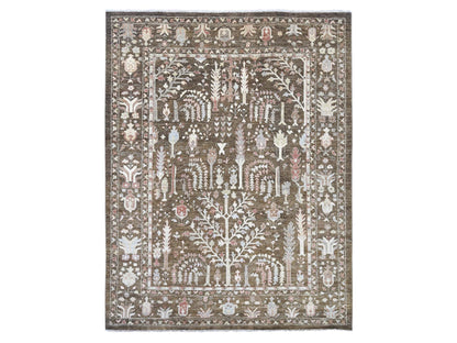Brown 9'2" x 11'8" Oushak And Peshawar Hand knotted Wool Rug - Sku: O022627