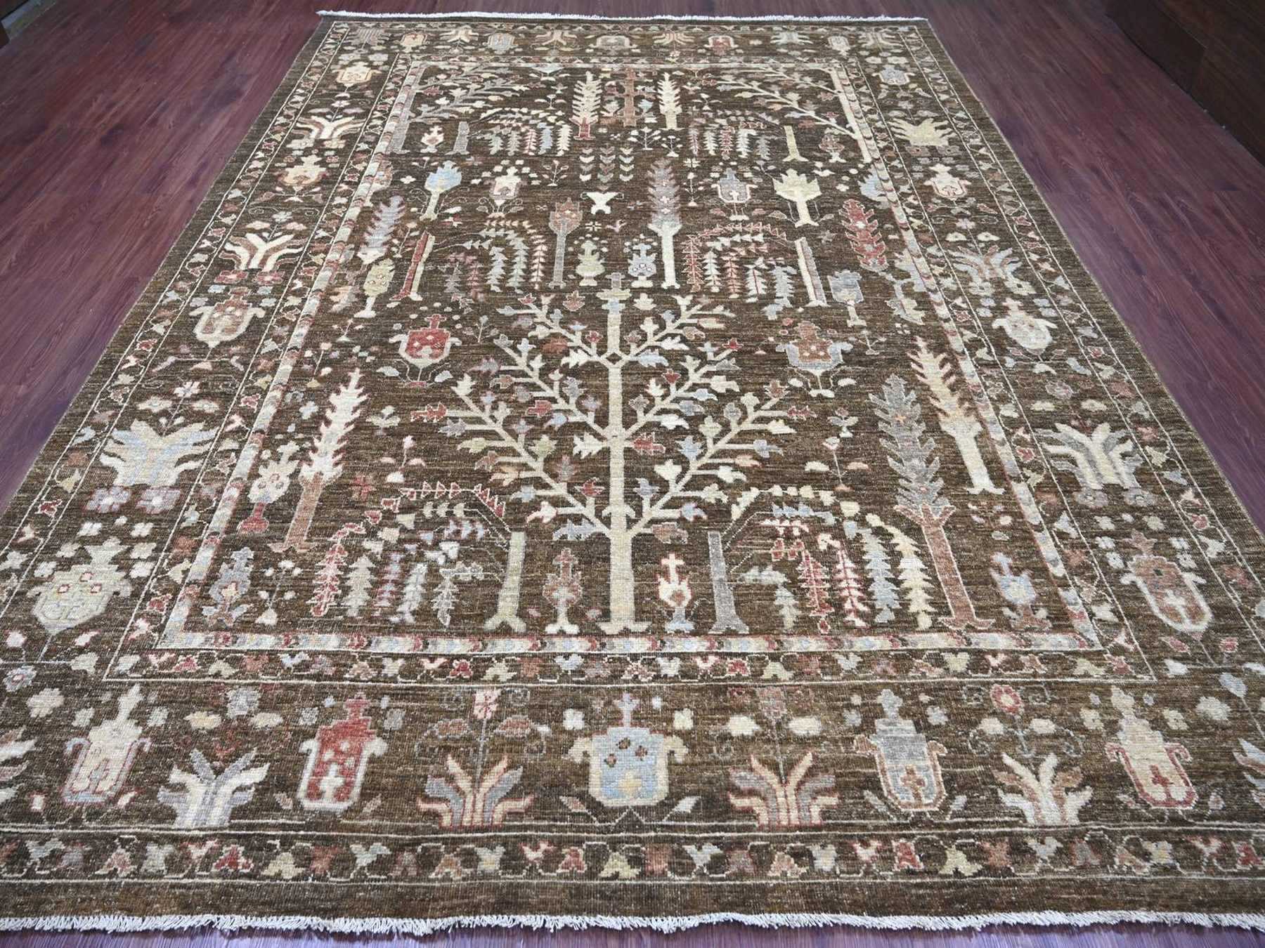 Brown 9'2" x 11'8" Oushak And Peshawar Hand knotted Wool Rug - Sku: O022627