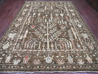 Brown 9'2" x 11'8" Oushak And Peshawar Hand knotted Wool Rug - Sku: O022627
