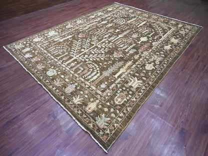 Brown 9'2" x 11'8" Oushak And Peshawar Hand knotted Wool Rug - Sku: O022627
