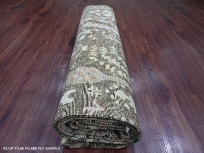 Brown 9'2" x 11'8" Oushak And Peshawar Hand knotted Wool Rug - Sku: O022627
