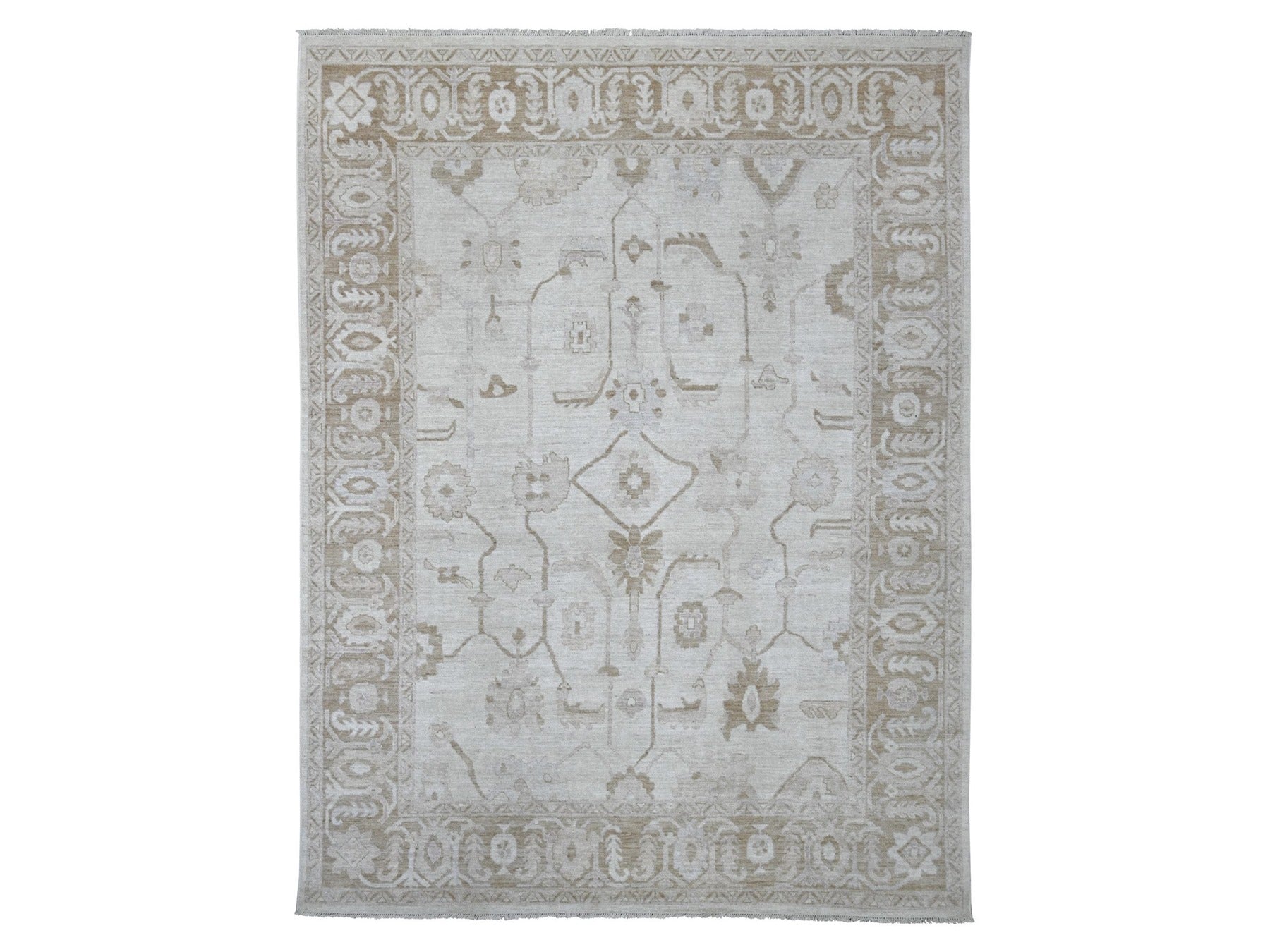 Grey 9'2" x 11'11" Oushak And Peshawar Hand knotted Wool Rug - Sku: O022629