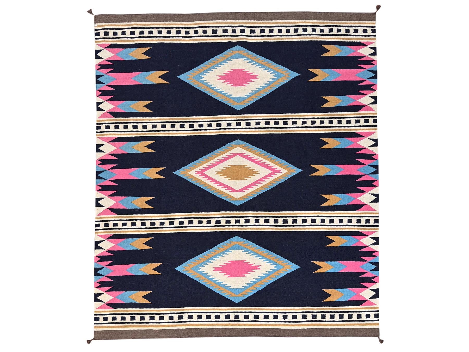 Flat-Weave hand-knotted wool rug in Blue, 8'4" x 9'7" — SKU O02262