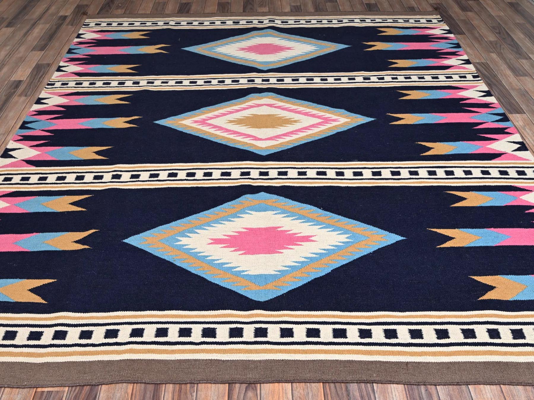 Blue 8'4" x 9'7" Flat Weave Hand woven Wool Rug - Sku: O02262