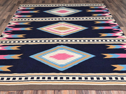 Blue 8'4" x 9'7" Flat Weave Hand woven Wool Rug - Sku: O02262