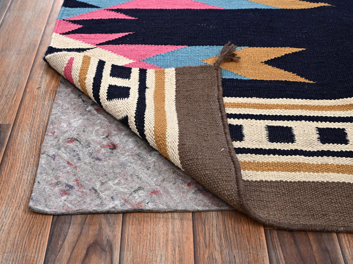 Flat-Weave hand-knotted wool rug in Blue, 8'4" x 9'7" — SKU O02262 (view 3)