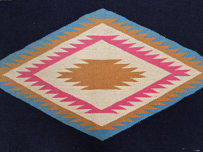 Blue 8'4" x 9'7" Flat Weave Hand woven Wool Rug - Sku: O02262