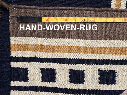 Blue 8'4" x 9'7" Flat Weave Hand woven Wool Rug - Sku: O02262