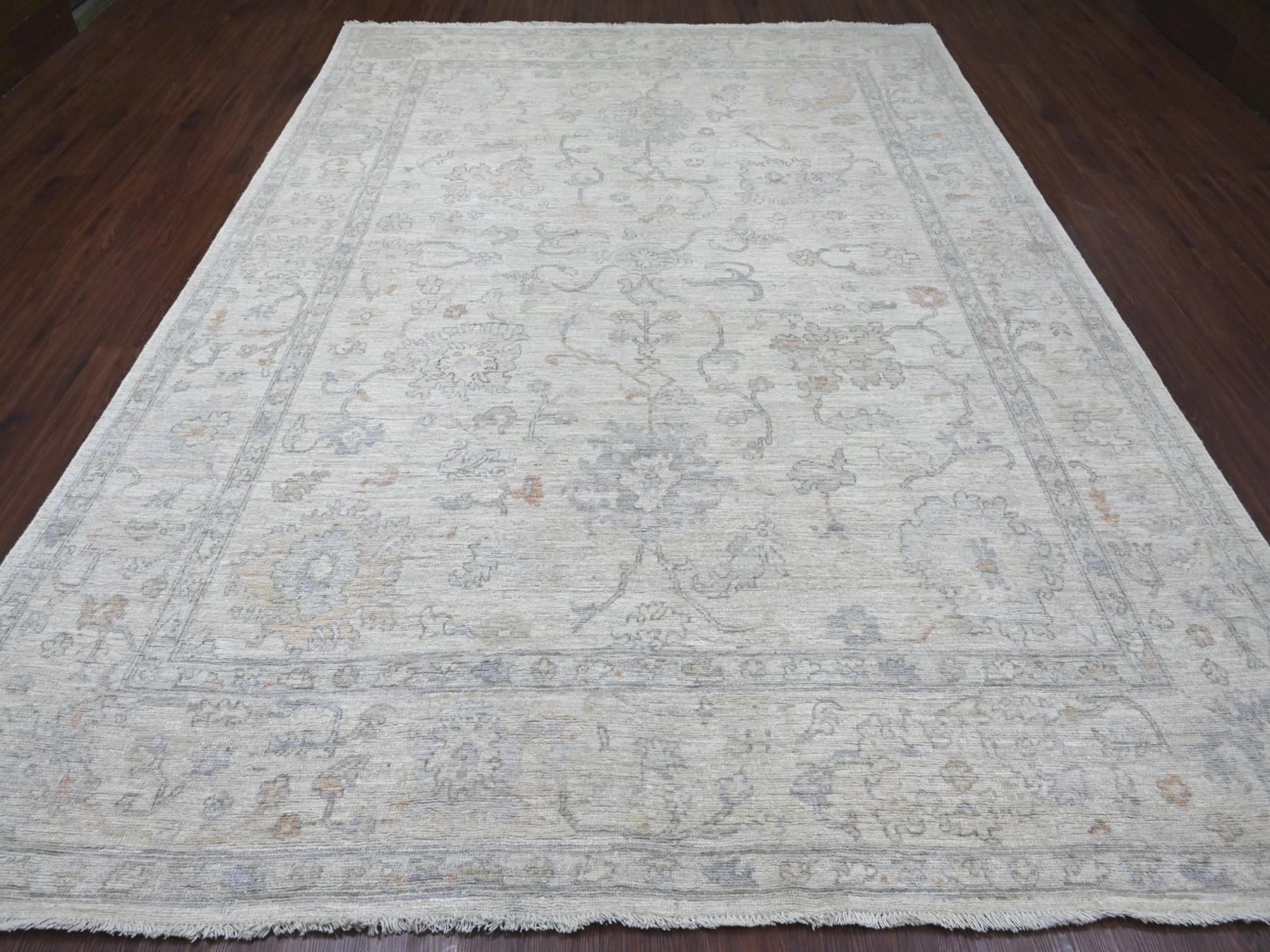 Ivory 8'10" x 11'9" Oushak And Peshawar Hand knotted Wool Rug - Sku: O022631