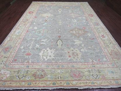 Grey 10'0" x 13'7" Oushak And Peshawar Hand knotted Wool Rug - Sku: O022632