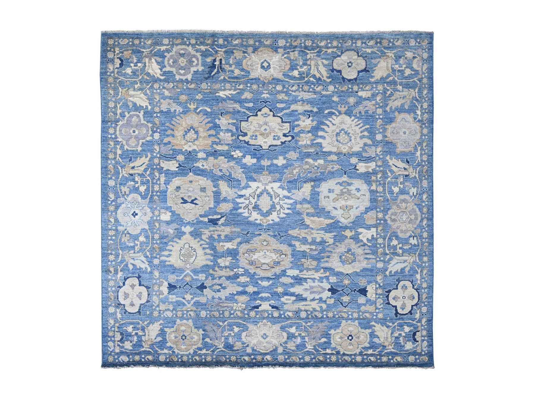 Blue 9'9" x 9'10" Oushak And Peshawar Hand knotted Wool Rug - Sku: O022633