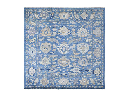 Blue 9'9" x 9'10" Oushak And Peshawar Hand knotted Wool Rug - Sku: O022633